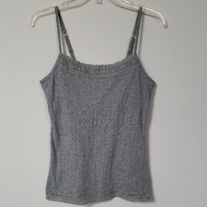 Y2K Mudd Gray Lace Trim Camisole Top Womens M Cotton Ribbed Patterned Whimsigoth